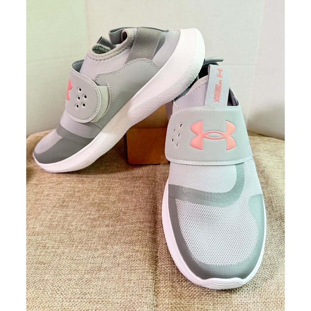 Under Armour Slip On Sneakers Women's 9.5 Gray Pink Hook Loop Walking Shoes